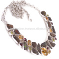 Ammolita natural y multi piedras preciosas 925 collar de plata sólida